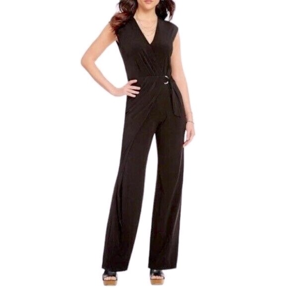 MICHAEL KORS Front Wrap Wide Leg Black Jumpsuit Size 2X NEW - Picture 3 of 10